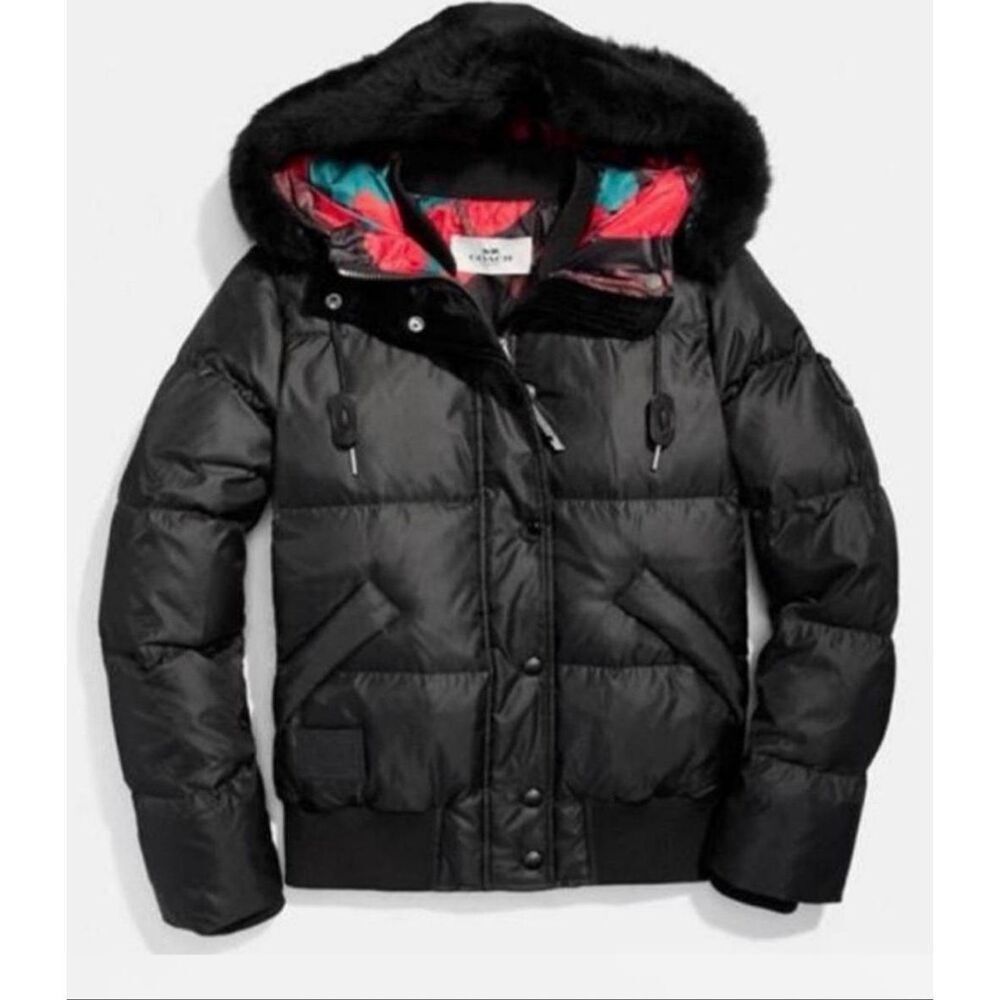 Women’s Coach Black Camo Puffer Jacket F20975 Medium